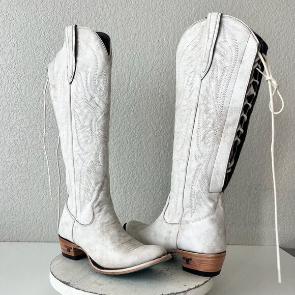 Lane MONICA Knee High Corset Womens Cowboy Boots 7.5 White Western Cowgirl Tall - Picture 1 of 11